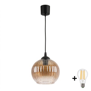 BRILAGI - LED-люстра на шнурі RETRO GLASS 1xE27/60W/230V Ø 18 см чорна/димчасто-коричнева