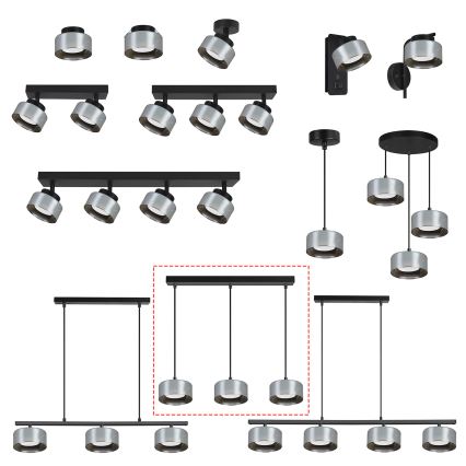 Brilagi - LED Люстра на тросах AURA LUX 3xGX53/30W/230V черный/дымчатый