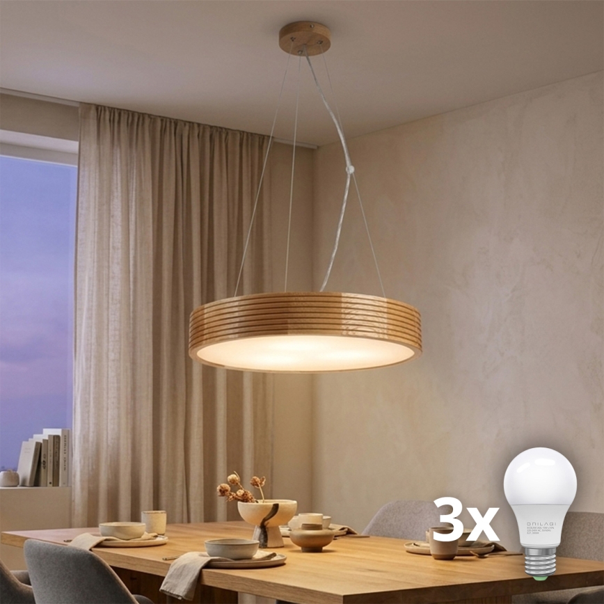 Brilagi - LED люстра на тросе CARVALHO MODERN 3xE27/60W/230V дуб, диаметр 47,5 см