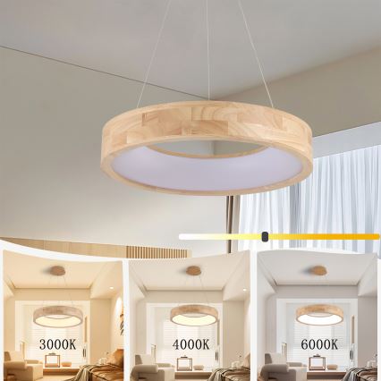 Brilagi - светодиочная люстра на тросе FALCON WOOD, LED, 30 Вт, 230 В, 3000/4000/6000 К, диаметр 45 см, деревянная