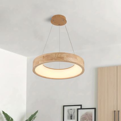 Brilagi - светодиочная люстра на тросе FALCON WOOD, LED, 30 Вт, 230 В, 3000/4000/6000 К, диаметр 45 см, деревянная