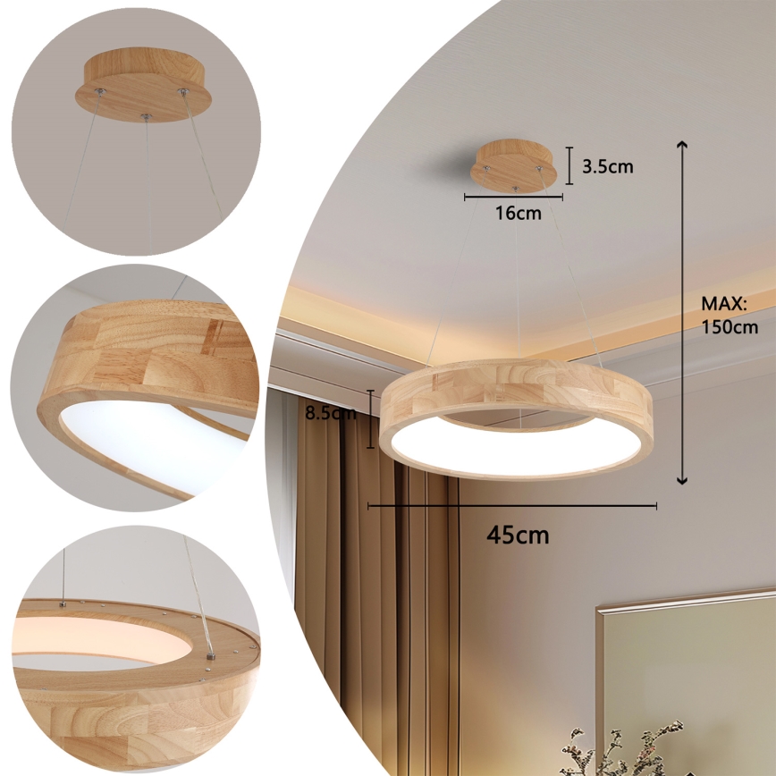 Brilagi - светодиочная люстра на тросе FALCON WOOD, LED, 30 Вт, 230 В, 3000/4000/6000 К, диаметр 45 см, деревянная