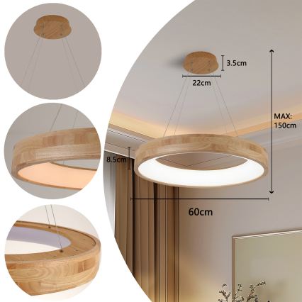 Brilagi - LED Подвесной светильник на тросе FALCON WOOD LED/40W/230V 3000/4000/6000K диам. 60 cm отделка из дерева