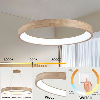 Brilagi - LED-люстра на подвесном тросе FALCON WOOD LED/60W/230V 3000/4000/6000K диаметр 80 см дерево