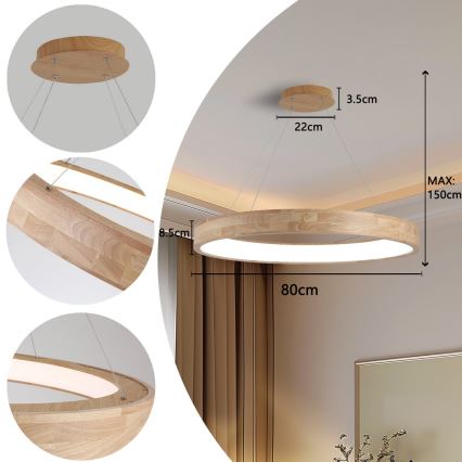 Brilagi - LED-люстра на подвесном тросе FALCON WOOD LED/60W/230V 3000/4000/6000K диаметр 80 см дерево