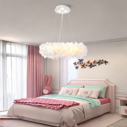 BRILAGI - LED-люстра на тросе FEATHER 3xE27/40 Вт/230 В + 3xLED/3 Вт, диам. 50 см, белая