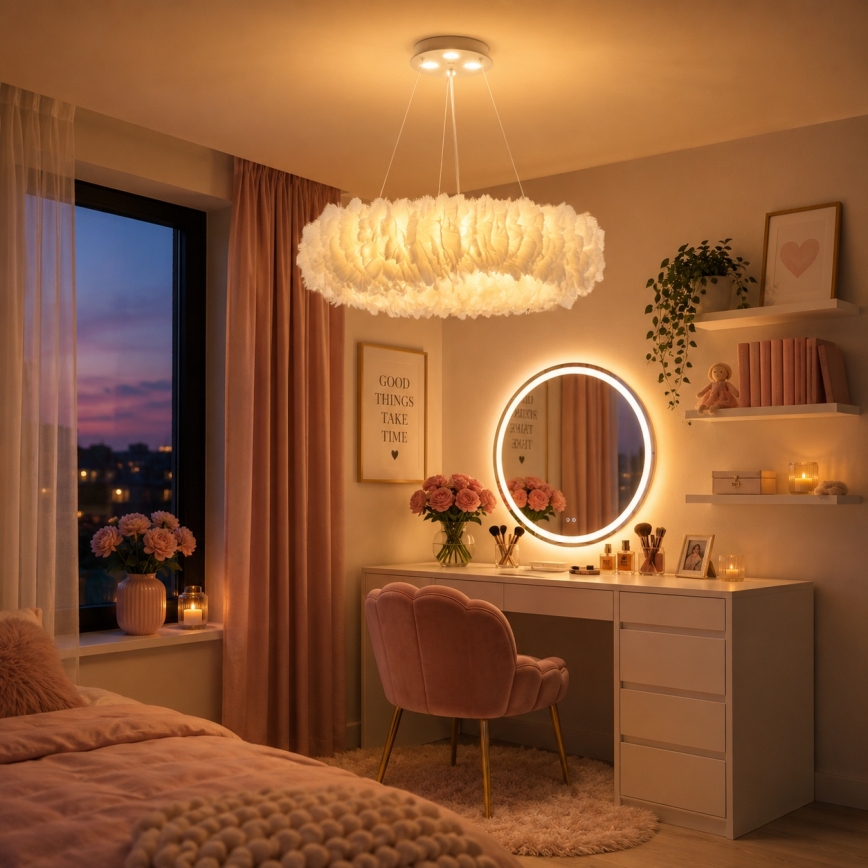 BRILAGI - LED-люстра на тросе FEATHER 3xE27/40 Вт/230 В + 3xLED/3 Вт, диам. 50 см, белая