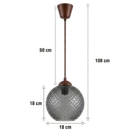 BRILAGI - подвесная LED-люстра на кабеле RETRO GLASS 1xE27/60W/230V, диаметр 18 см, коричневая/дымчато-серая