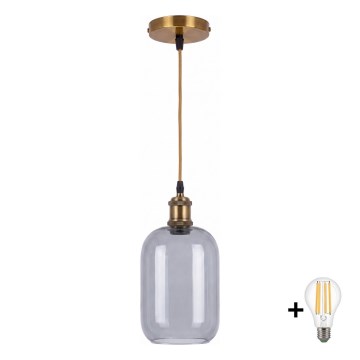 BRILAGI - LED люстра на тросе RETRO GLASS 1xE27/60W/230V диам. 14 см золотая/дымчато-серая