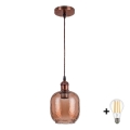 BRILAGI - LED-люстра на тросе RETRO GLASS 1xE27/60W/230V, диаметр 14 см, медная/дымчато-коричневая