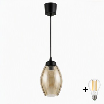 BRILAGI - LED-люстра на тросе RETRO GLASS 1xE27/60W/230V, диаметр 17 см, черный/дымчато-бежевый