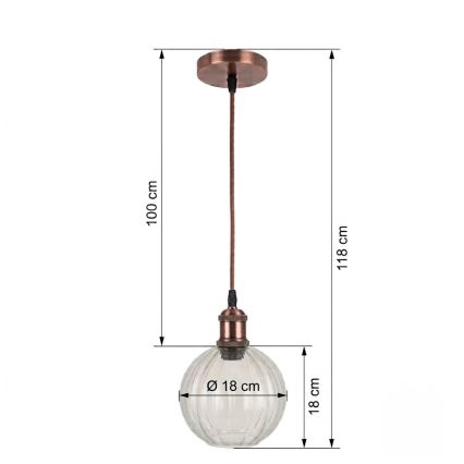 BRILAGI - LED люстра на тросе RETRO GLASS 1xE27/60W/230V диаметр 18 см медная/прозрачная