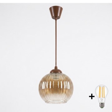 BRILAGI - LED-люстра на тросе RETRO GLASS 1xE27/60W/230V диаметр 18 см коричневый/дымчато-коричневый