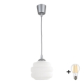 BRILAGI - LED-люстра на тросе RETRO GLASS 1xE27/60W/230V, диаметр 20 см, серебристый/белый