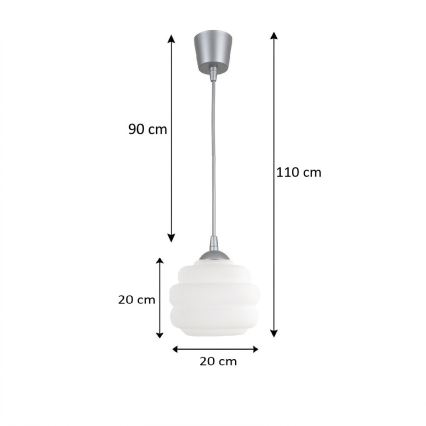 BRILAGI - LED-люстра на тросе RETRO GLASS 1xE27/60W/230V, диаметр 20 см, серебристый/белый