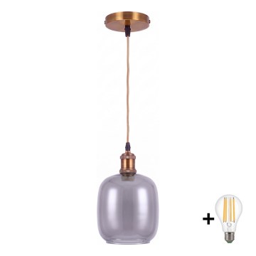 BRILAGI - LED люстра на тросе RETRO GLASS 1xE27/60W/230V Ø 14 см золотая/дымчато-серая