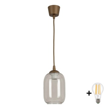 BRILAGI - LED-люстра на тросе RETRO GLASS 1xE27/60W/230V Ø 14 см коричневая/дымчато-серая