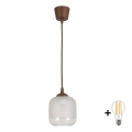 BRILAGI - LED люстра на тросе RETRO GLASS 1xE27/60W/230V Ø 14 см коричневый/белый