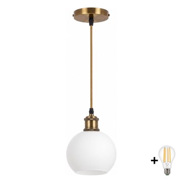 BRILAGI - LED-люстра на тросе RETRO GLASS 1xE27/60W/230V Ø 15 см золотая/белая
