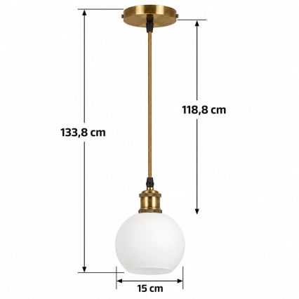 BRILAGI - LED-люстра на тросе RETRO GLASS 1xE27/60W/230V Ø 15 см золотая/белая