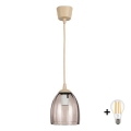 BRILAGI - LED-люстра на тросе RETRO GLASS 1xE27/60W/230V Ø 17 см бежевый/дымчато-бежевый