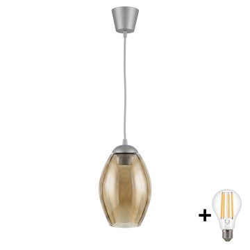 BRILAGI - LED люстра на тросе RETRO GLASS 1xE27/60W/230V Ø 17 см серебристый/дымчато-бежевый