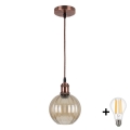 BRILAGI - LED-люстра на тросе RETRO GLASS 1xE27/60W/230V Ø 18 см медный/дымчато-коричневый