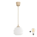 BRILAGI - LED-люстра на тросе RETRO GLASS 1xE27/60W/230V Ø 20 см бежевый/белый