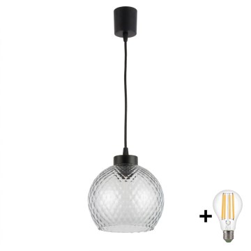 BRILAGI - LED-люстра на тросе RETRO GLASS 1xE27/60W/230V Ø 25 см чёрный/дымчато-серый