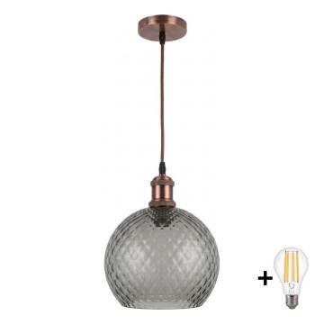 BRILAGI - LED-люстра на тросе RETRO GLASS 1xE27/60W/230V Ø 25 см медная/дымчато-серая