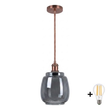 BRILAGI - LED-люстра на тросе RETRO GLASS 1xE27/60W/230V Ø 26 см медный/дымчато-серый