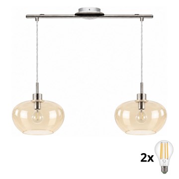 BRILAGI - LED-люстра на тросе RETRO GLASS 2xE27/60W/230V матовый хром/дымчато-бежевый