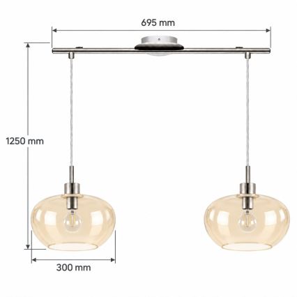 BRILAGI - LED-люстра на тросе RETRO GLASS 2xE27/60W/230V матовый хром/дымчато-бежевый