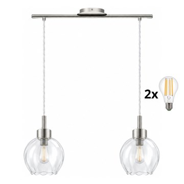 BRILAGI - LED люстра на тросе RETRO GLASS 2xE27/60W/230V матовый хром/прозрачное