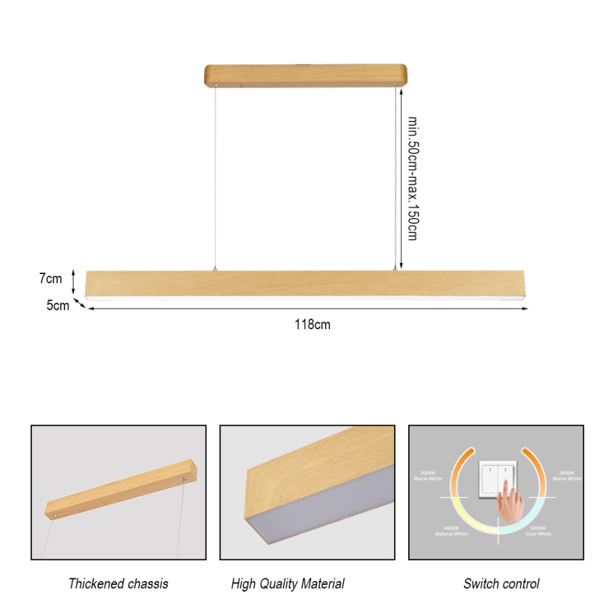 Brilagi - LED-люстра на тросе SLEEKLINE LED/40W/230V 3000/4500/6000K с отделкой под дуб