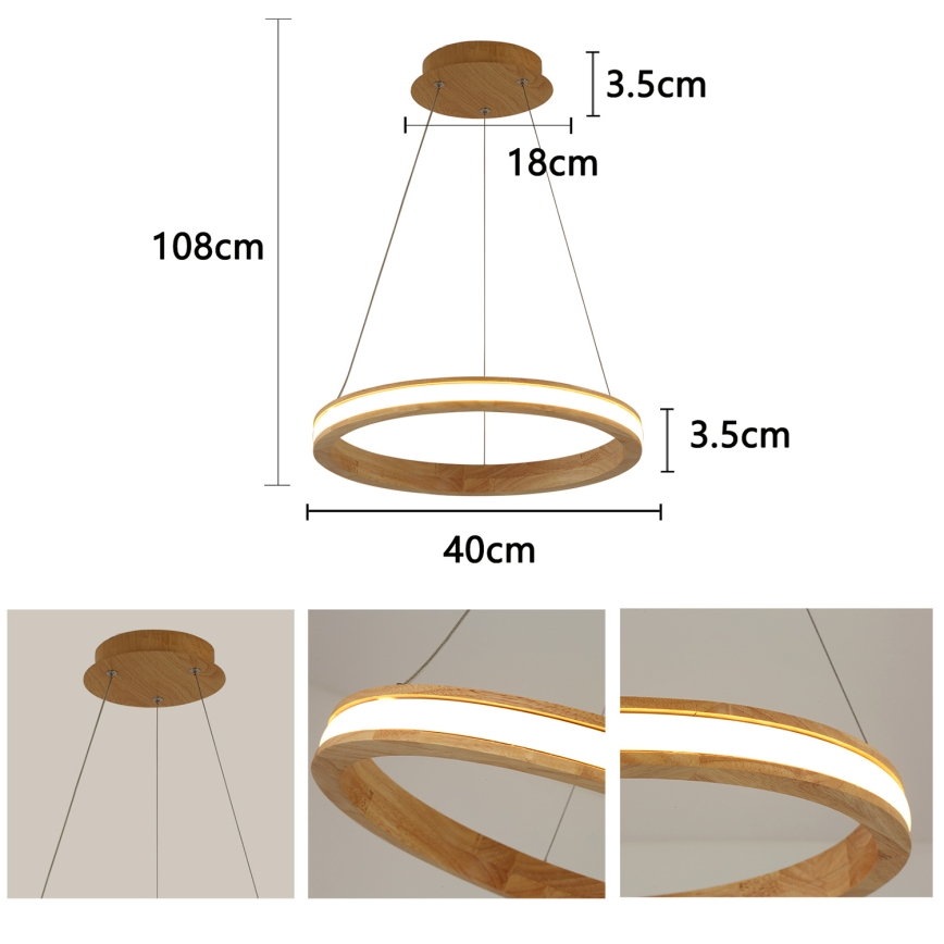 Brilagi - LED-люстра на тросе UMEA WOOD LED/30W/230V, Ø 40 см, дерево