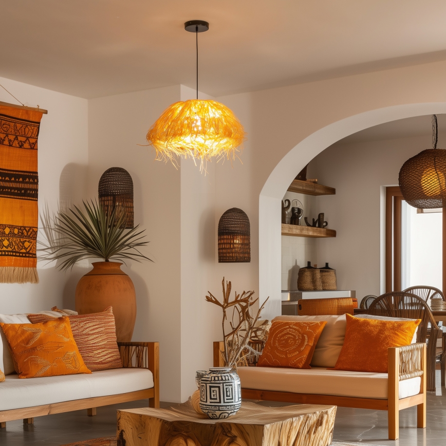 Brilagi - LED-люстра на тросі CERIA BOHO 1xE27/40W/230V, діам. 40 см, із рафії