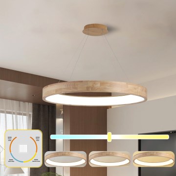 Brilagi - LED-люстра на тросі FALCON WOOD, 60 Вт, 230 В, 3000/4000/6000 К, діаметр 80 см, дерев'яна