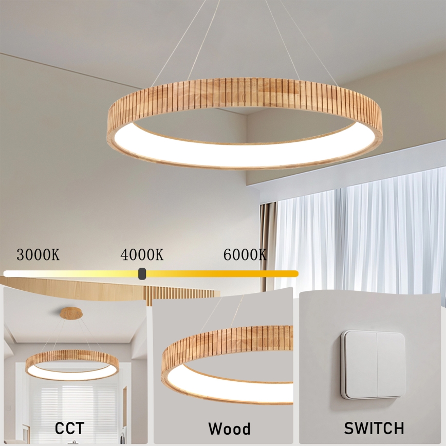 Brilagi - LED-люстра на тросі FALCON WOOD MODERN LED/60W/230V 3000/4000/6000K діам. 80 см дерев'яна