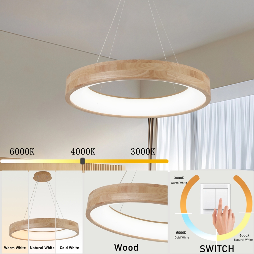 Brilagi - LED-люстра на тросі FALCON WOOD LED/40W/230V 3000/4000/6000K, діаметр 60 см, дерев'яна