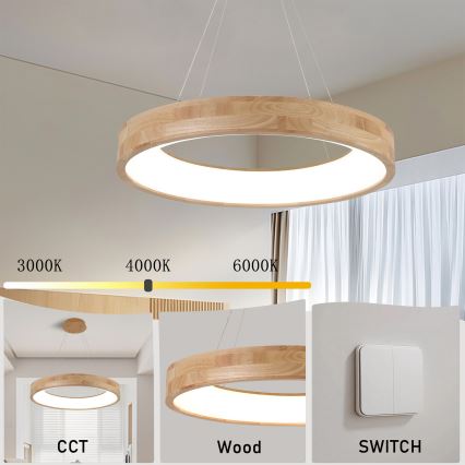 Brilagi - LED-люстра на тросі FALCON WOOD LED/40W/230V 3000/4000/6000K, діаметр 60 см, дерев'яна