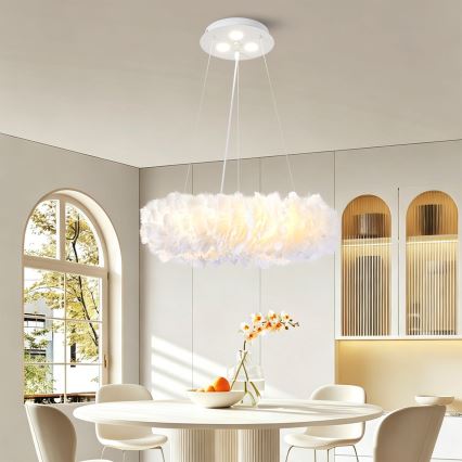 BRILAGI - LED-люстра на тросі FEATHER 3xE27/40W/230V + 3xLED/3W діам. 40 см біла