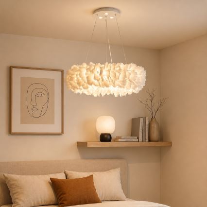 BRILAGI - LED-люстра на тросі FEATHER 3xE27/40W/230V + 3xLED/3W діам. 40 см біла