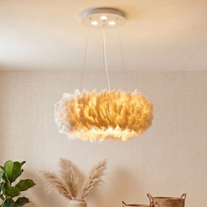 BRILAGI - LED-люстра на тросі FEATHER 3xE27/40W/230V + 3xLED/3W, діаметр 50 см, біла