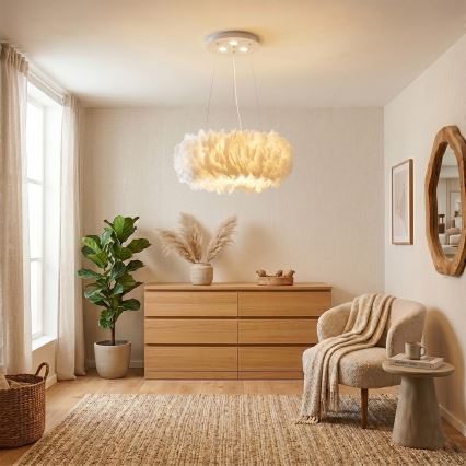 BRILAGI - LED-люстра на тросі FEATHER 3xE27/40W/230V + 3xLED/3W, діаметр 50 см, біла