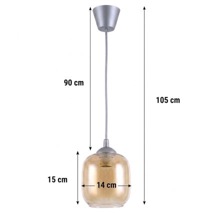 BRILAGI - LED-люстра на тросі RETRO GLASS 1xE27/60W/230V діам. 14 см срібляста/димчасто-коричнева