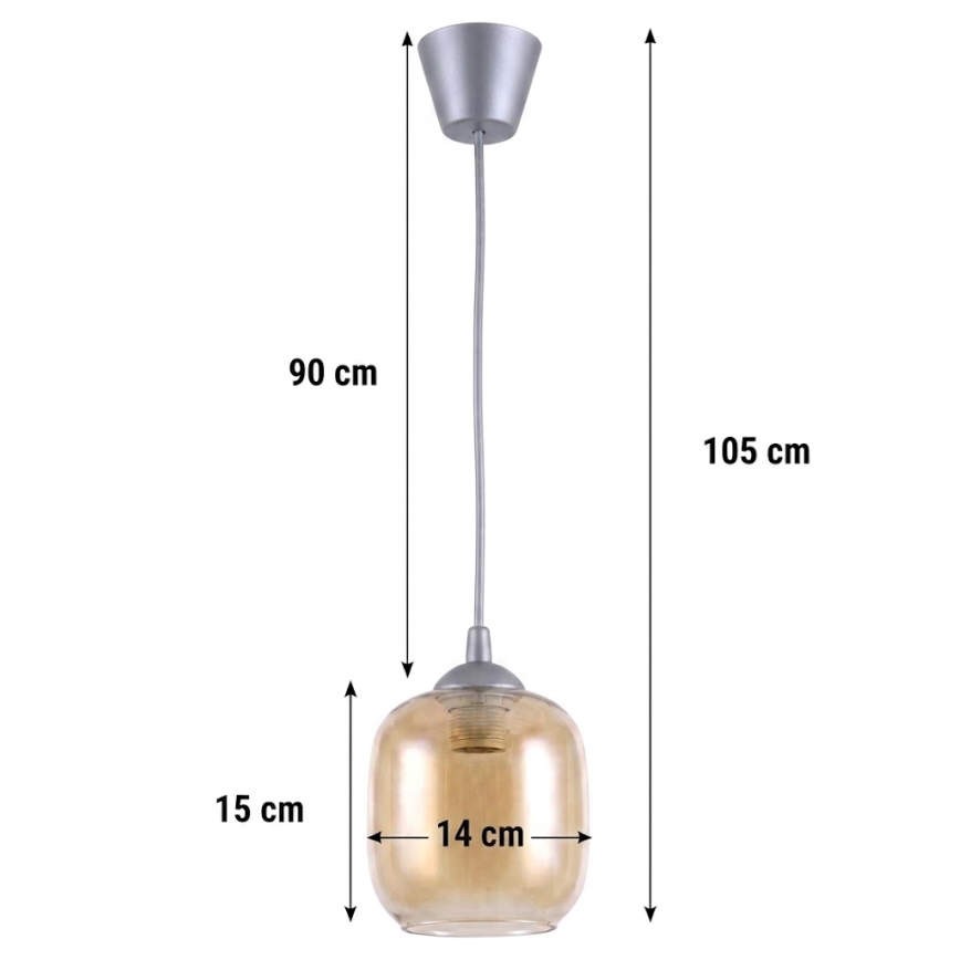 BRILAGI - LED-люстра на тросі RETRO GLASS 1xE27/60W/230V діам. 14 см срібляста/димчасто-коричнева