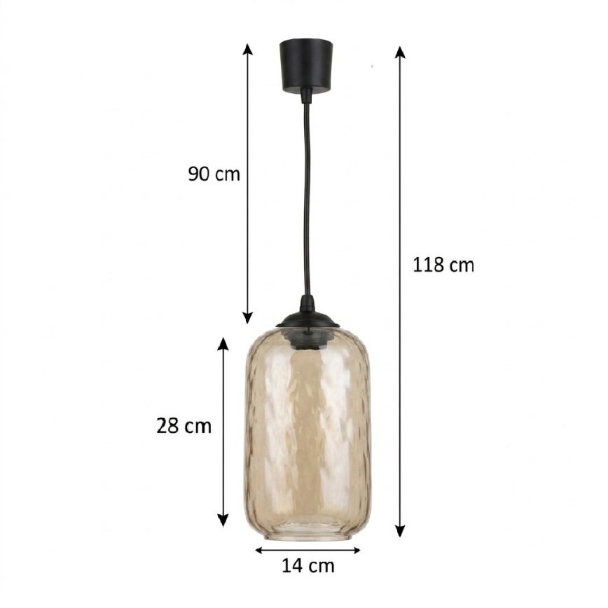 BRILAGI - LED-люстра на тросі RETRO GLASS 1xE27/60W/230V, діаметр 14 см, чорний/димчасто-коричневий