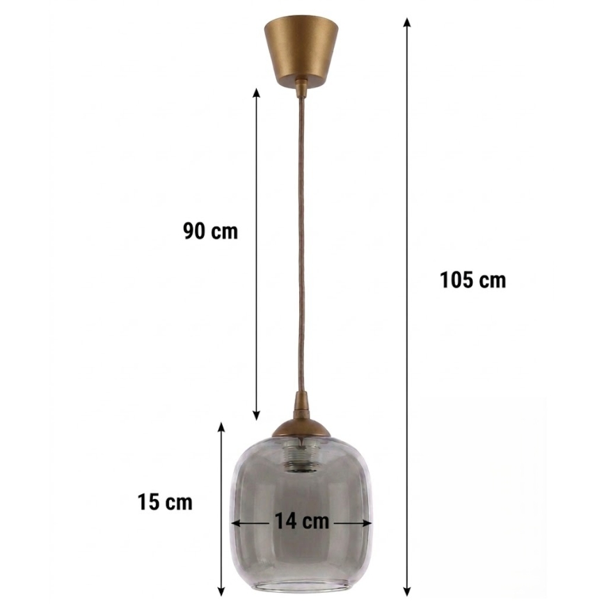 BRILAGI - LED-люстра на тросі RETRO GLASS 1xE27/60W/230V, діаметр 14 cm, коричневий/димчасто-сірий