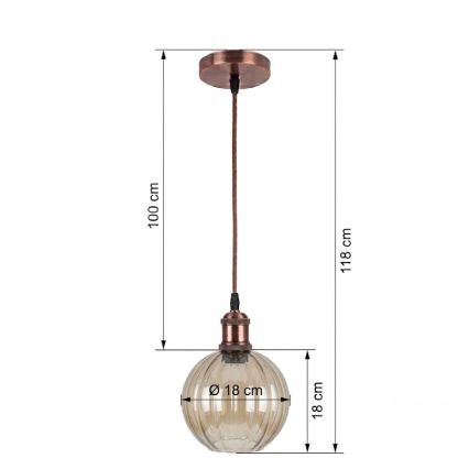 BRILAGI - LED люстра на тросі RETRO GLASS 1xE27/60W/230V Ø 18 см мідна/димчасто-коричнева